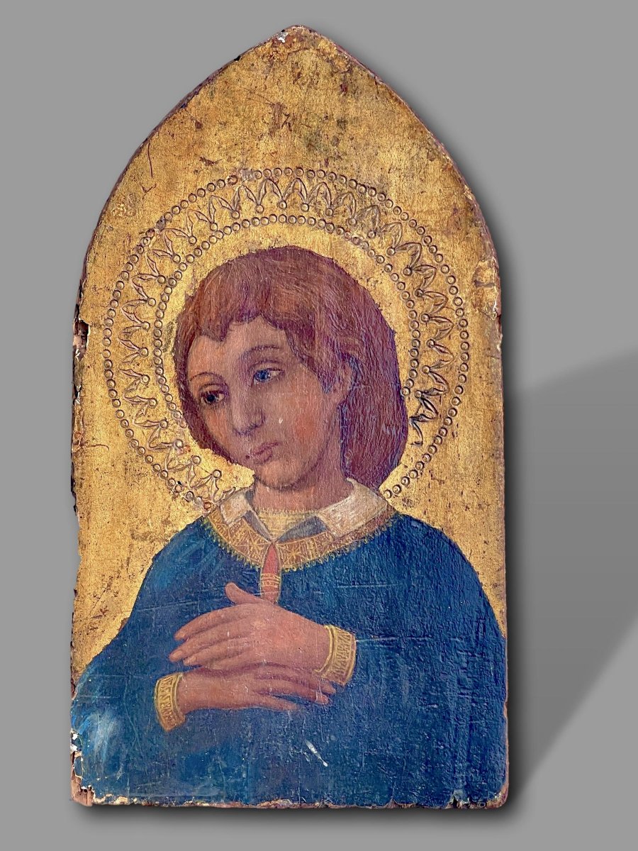 Jeune Saint en Prière sur Fond d'Or, École Toscane du Quattrocento, Italie XVe Siècle