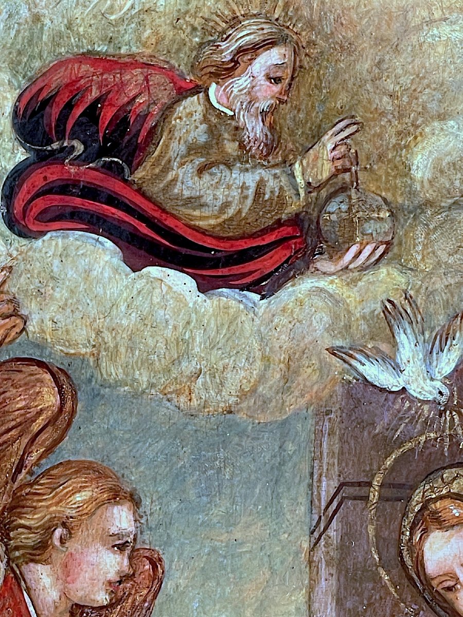 Annonciation Renaissance Italienne XVIe Siècle Tempera Sur Panneau École Lombarde-photo-4