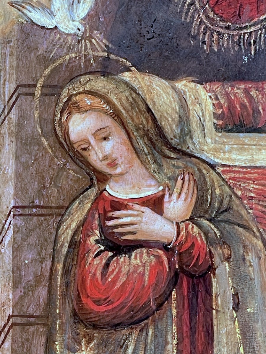 Annonciation Renaissance Italienne XVIe Siècle Tempera Sur Panneau École Lombarde-photo-1