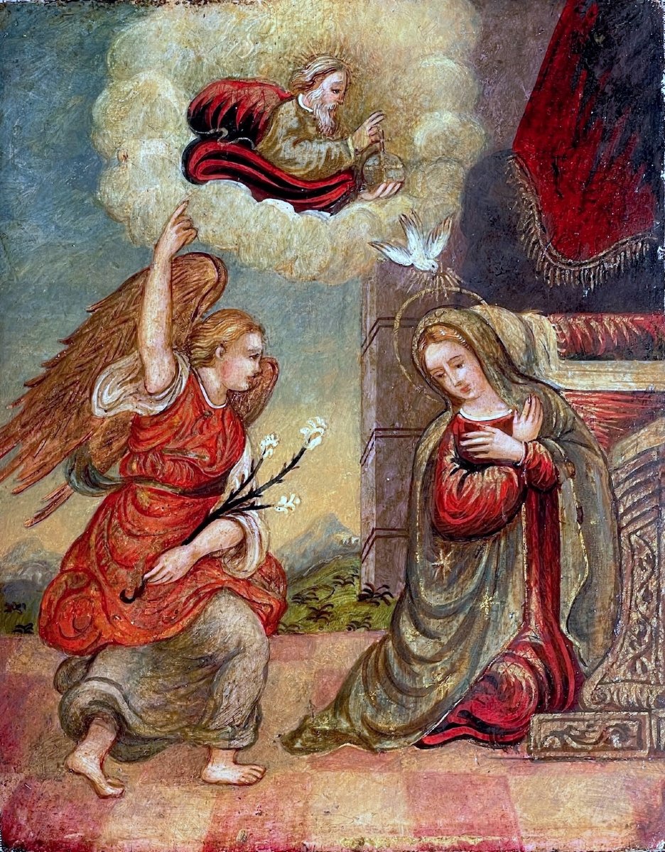 Annonciation Renaissance Italienne XVIe Siècle Tempera Sur Panneau École Lombarde-photo-4