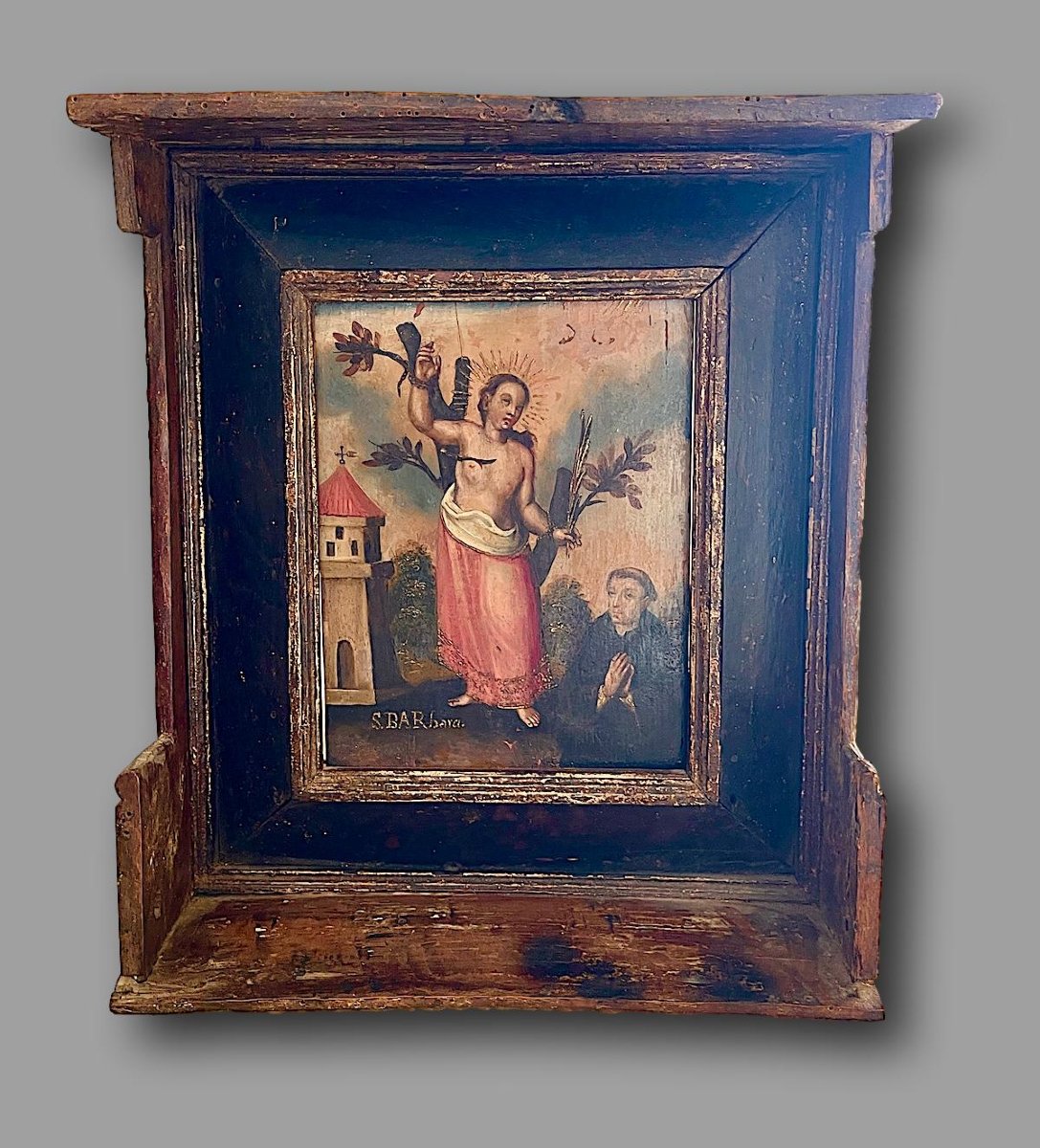 Altarpiece Dedicated To Saint Barbara, Oil On Panel, 17th-century Hispano-colonial School-photo-2
