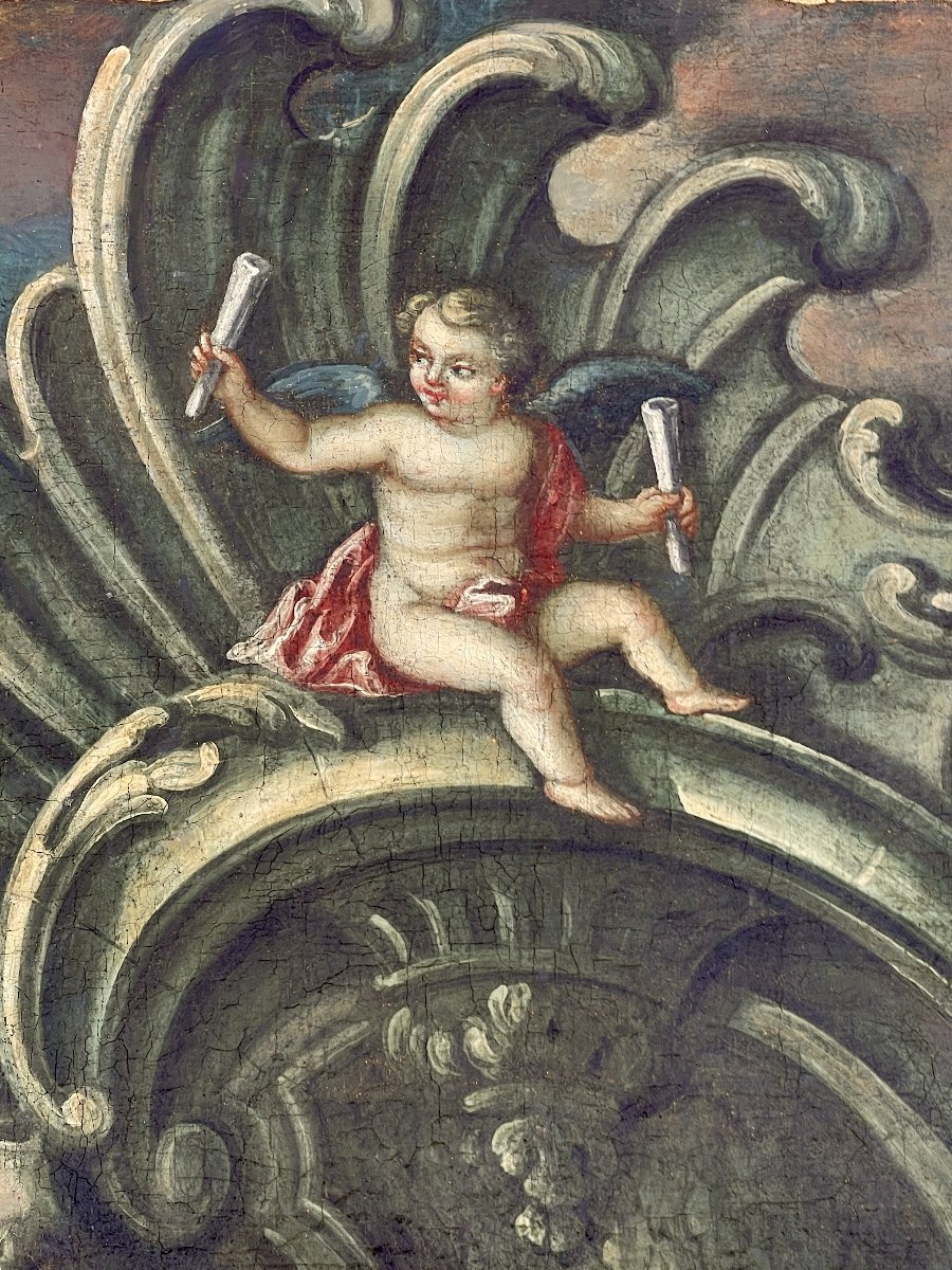 Allégorie de la Musique aux Putti, Grande Huile sur Toile Rococo, Italie XVIIIe Siècle-photo-2