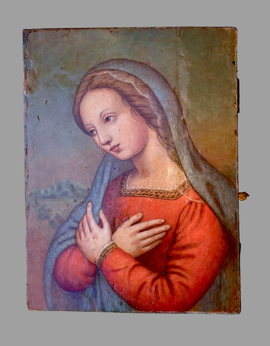Praying Virgin, Tempera On Panel, Italian Renaissance School, 16th Century-photo-2