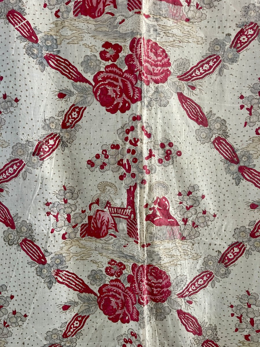 Indienne à Décor de Roses et Scènes Champêtres, Fin XVIIIe Siècle, 266 x 181 cm-photo-4