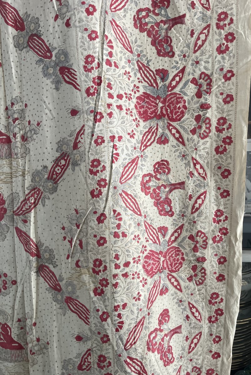 Indienne à Décor de Roses et Scènes Champêtres, Fin XVIIIe Siècle, 266 x 181 cm-photo-1