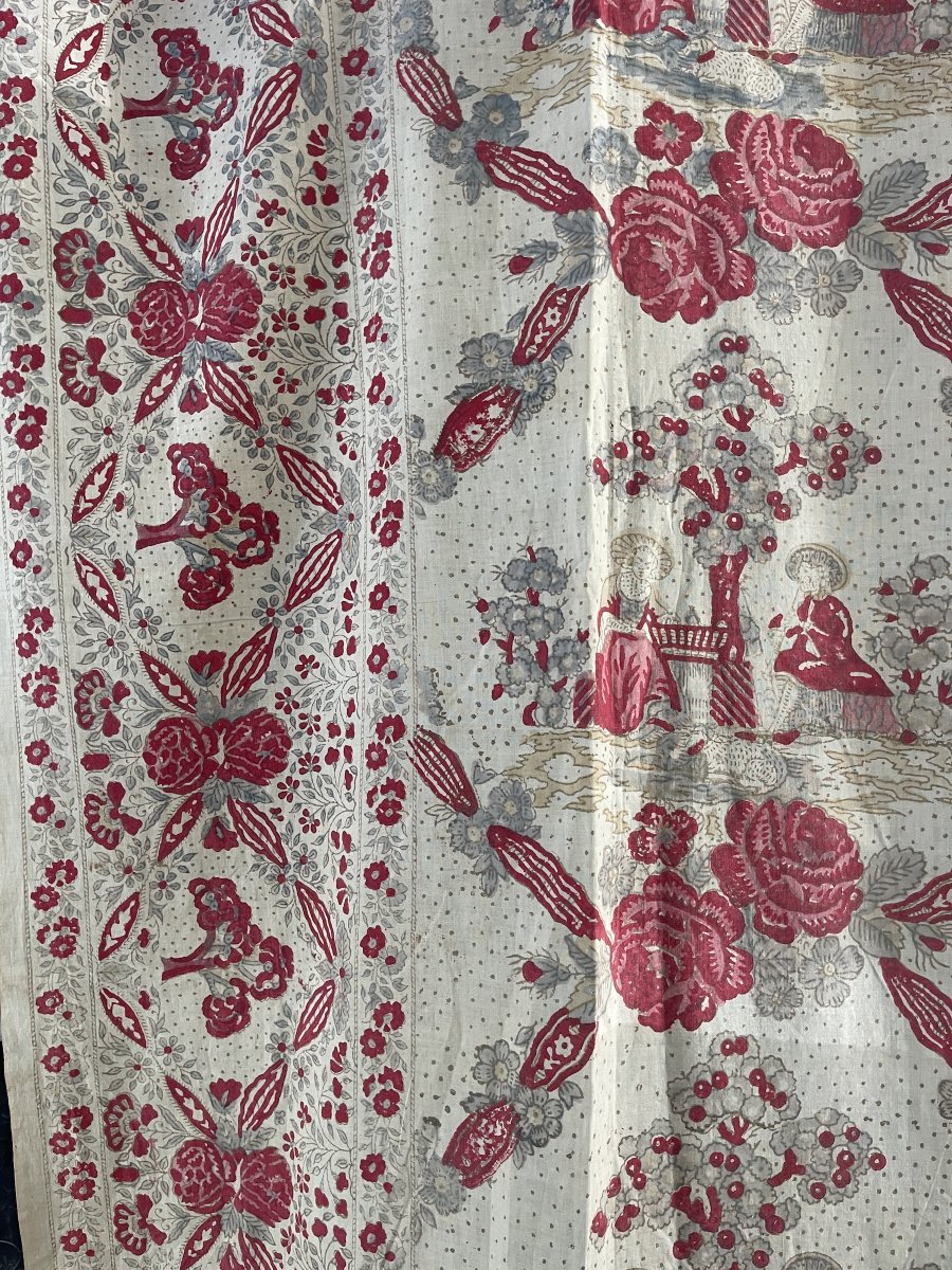 Indienne à Décor de Roses et Scènes Champêtres, Fin XVIIIe Siècle, 266 x 181 cm-photo-4