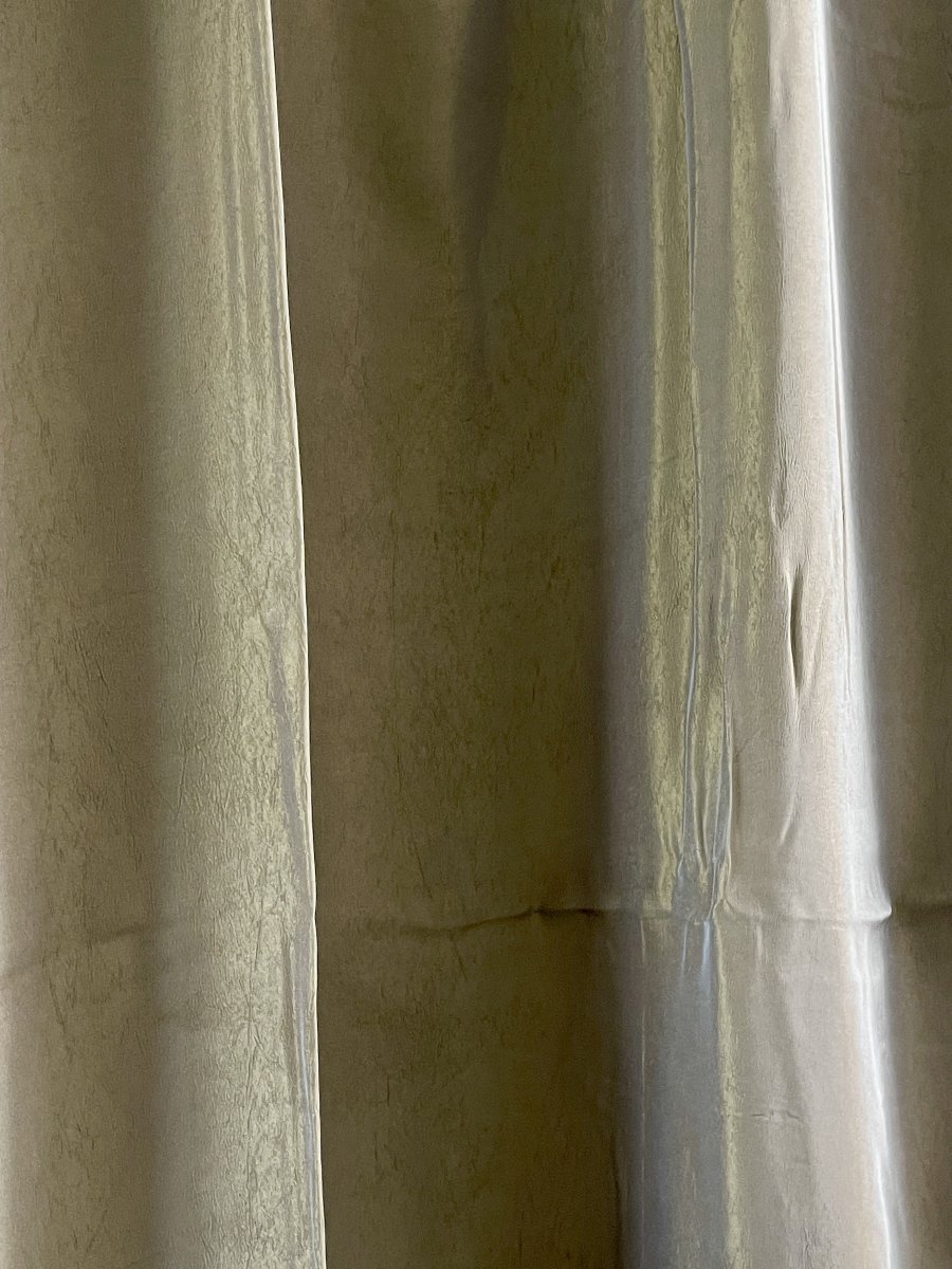 1st Pair Of Mayenne Linen Curtains, Bronze-toned Moiré Silk, Lined, 340 Cm-photo-5