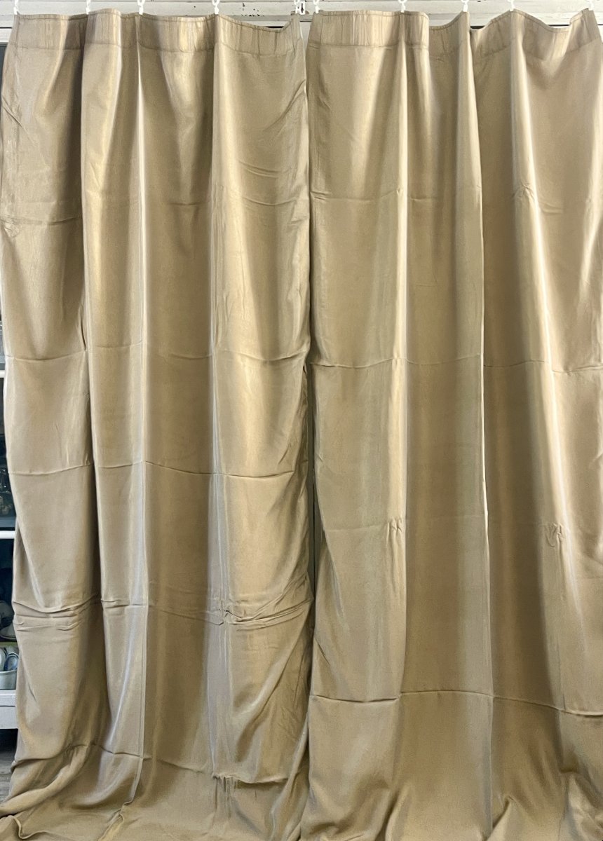 2nd Pair Of Mayenne Linen Curtains, Bronze-colored Moiré Silk, Lined, 340 Cm-photo-3