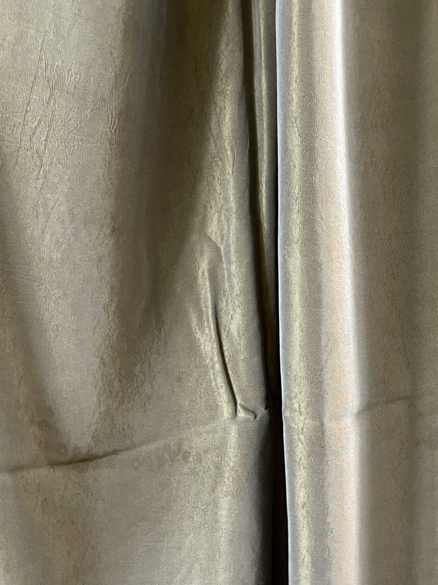 2nd Pair Of Mayenne Linen Curtains, Bronze-colored Moiré Silk, Lined, 340 Cm-photo-6