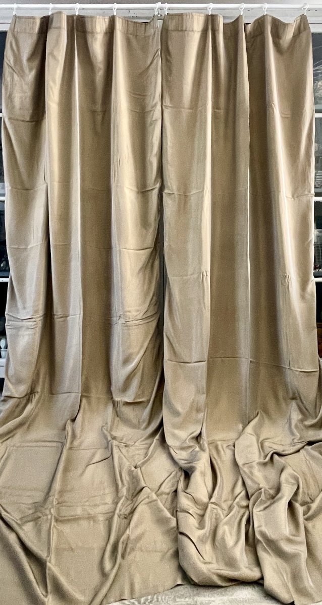 2nd Pair Of Mayenne Linen Curtains, Bronze-colored Moiré Silk, Lined, 340 Cm-photo-7