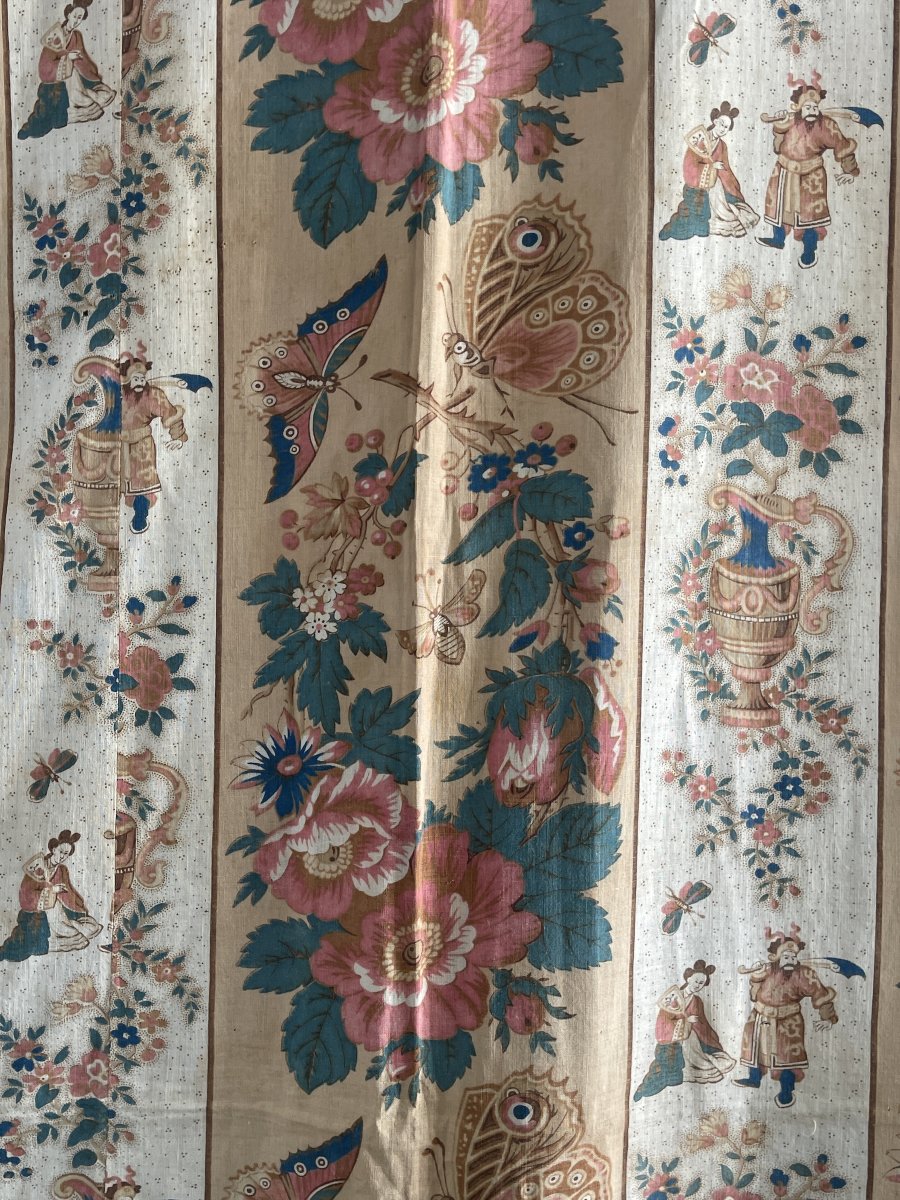 Indienne XVIIIe Siècle  (Nantes ?) Chinoiseries, Fleurs, Papillons, 216 x 180 cm -photo-3