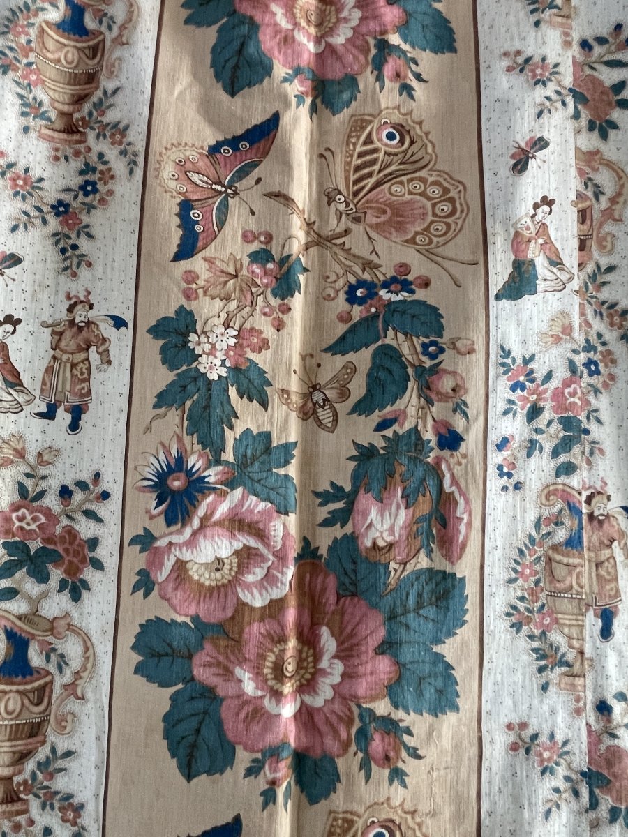 Indienne XVIIIe Siècle  (Nantes ?) Chinoiseries, Fleurs, Papillons, 216 x 180 cm -photo-4