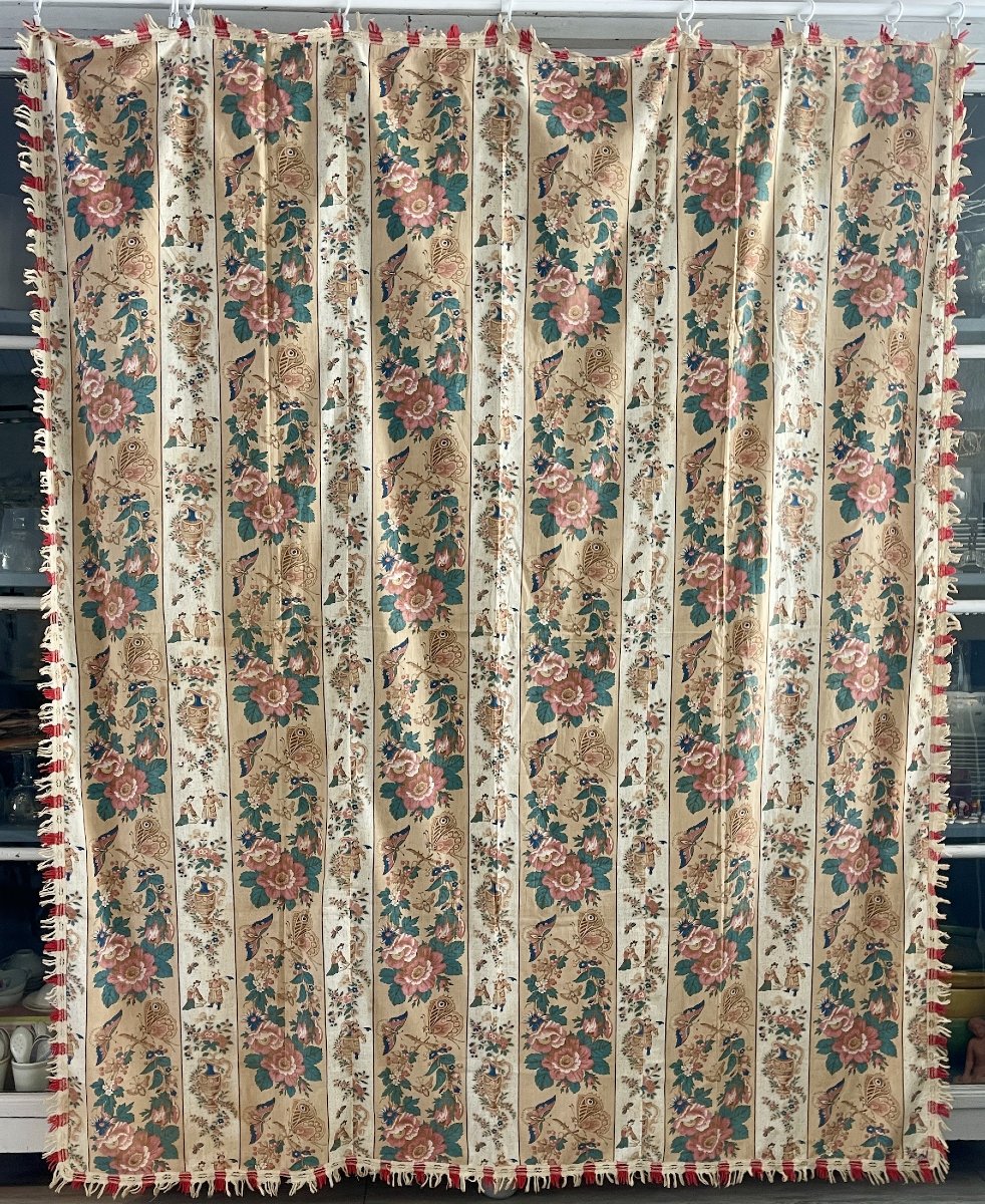 Indienne XVIIIe Siècle  (Nantes ?) Chinoiseries, Fleurs, Papillons, 216 x 180 cm -photo-7