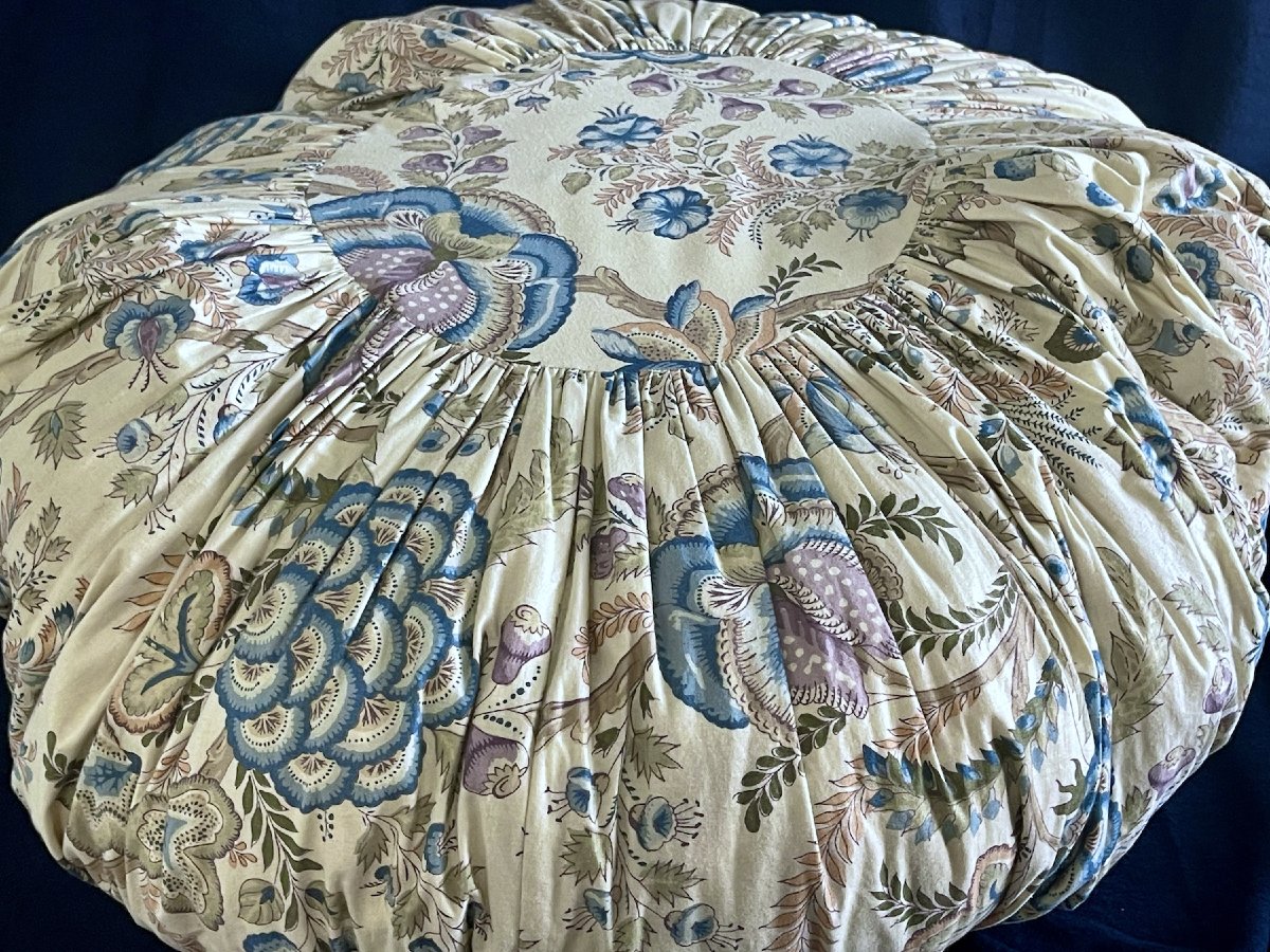 Coussin Rond, étoffe Imprimée Indienne, Diamètre 70 cm-photo-1