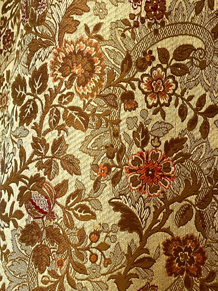 First Pair Of Second Empire-style Castle Curtains In Silk And Gold Linen, 352 Cm High -photo-4