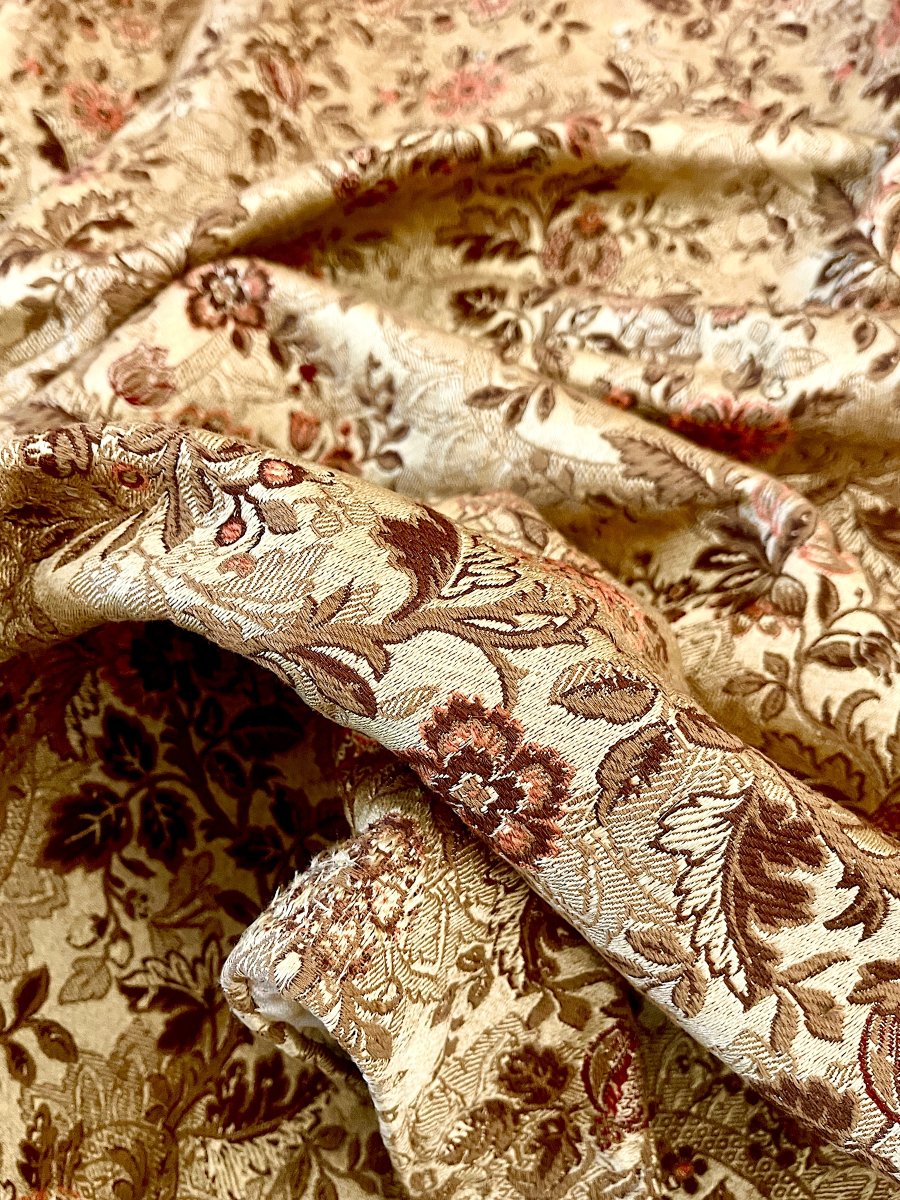 First Pair Of Second Empire-style Castle Curtains In Silk And Gold Linen, 352 Cm High -photo-2