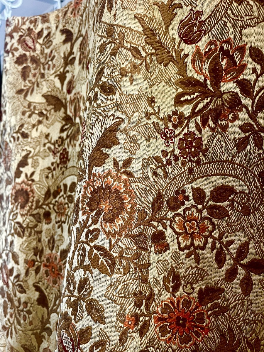 First Pair Of Second Empire-style Castle Curtains In Silk And Gold Linen, 352 Cm High -photo-6