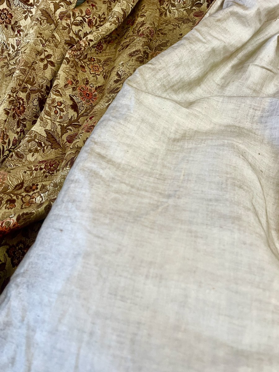 First Pair Of Second Empire-style Castle Curtains In Silk And Gold Linen, 352 Cm High -photo-7