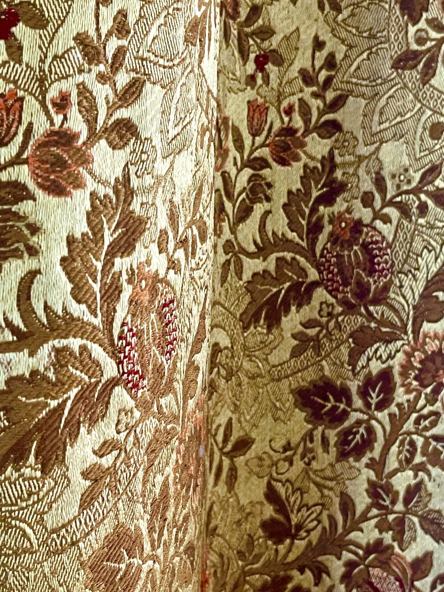 2ème Paire de Rideaux de Château Second Empire en Soie et Lin Or, 352 cm hauteur-photo-1