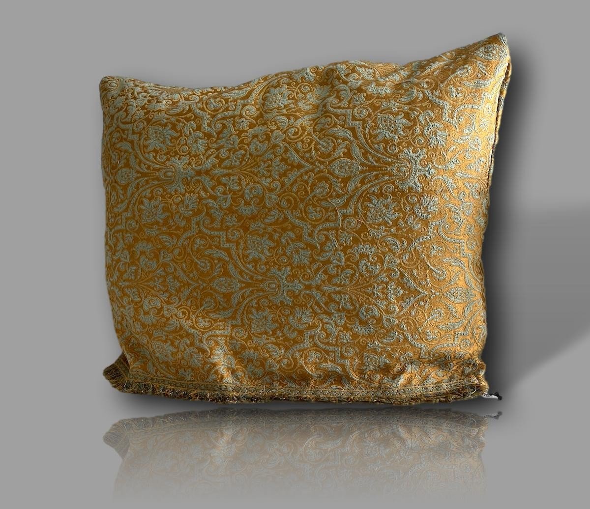 Grands Coussins Italiens Anciens en Brocart Doré et bleu, Style Baroque-photo-3
