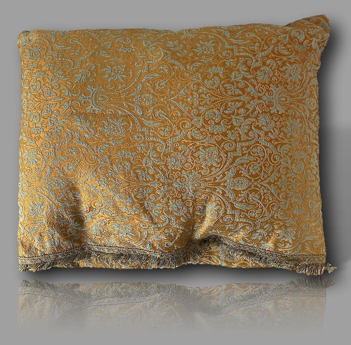 Grands Coussins Italiens Anciens en Brocart Doré et bleu, Style Baroque-photo-4
