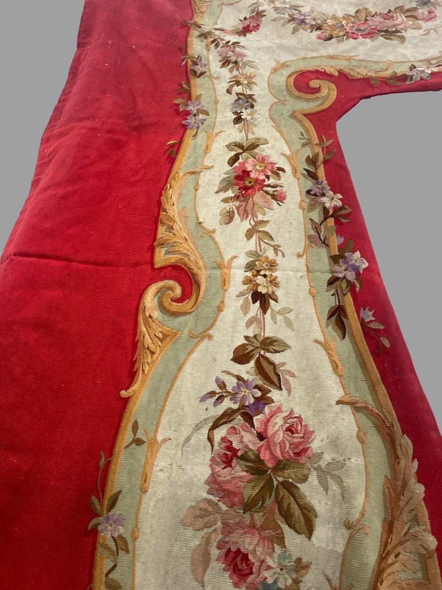 Tapisserie d'alcôve d'Aubusson, guirlandes et bouquets fleuris, XIXe siècle, 377 cm-photo-3