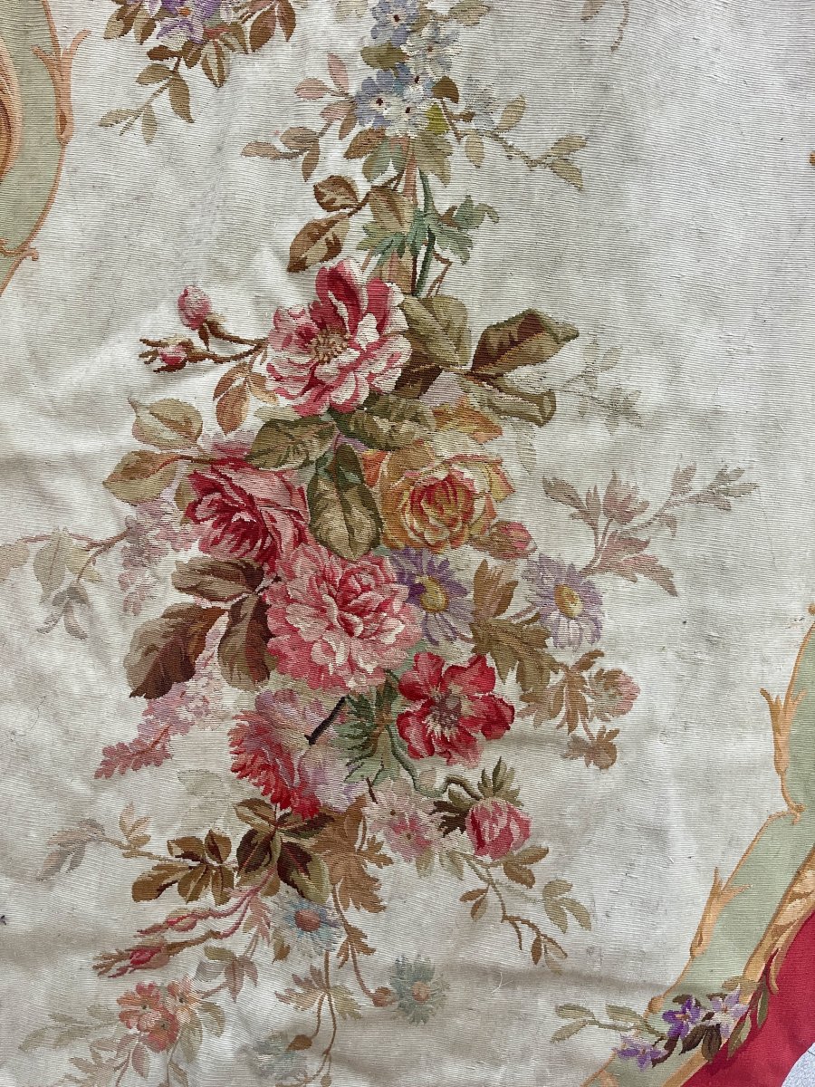 Tapisserie d'alcôve d'Aubusson, guirlandes et bouquets fleuris, XIXe siècle, 377 cm-photo-5