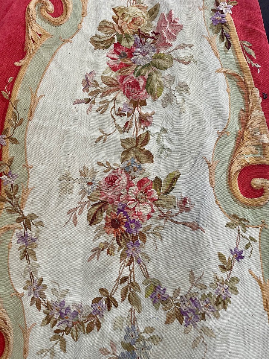 Tapisserie d'alcôve d'Aubusson, guirlandes et bouquets fleuris, XIXe siècle, 377 cm-photo-6