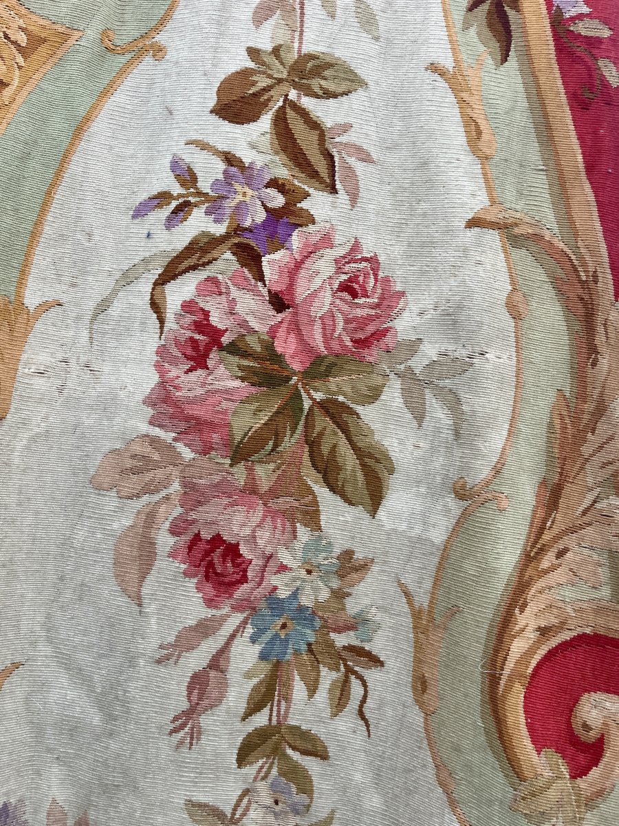 Tapisserie d'alcôve d'Aubusson, guirlandes et bouquets fleuris, XIXe siècle, 377 cm-photo-7