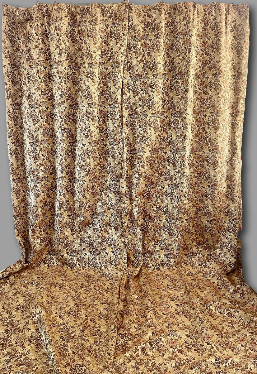 3ème Paire de Rideaux de Château Second Empire en Soie et Lin Or, 352 cm hauteur