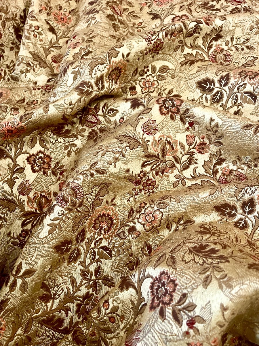 4th Set Of Second Empire-style Castle Curtains In Gold Silk And Linen, 352 Cm High-photo-5