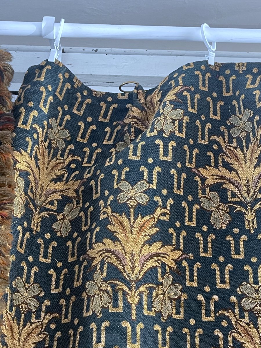Paire de Rideaux de Château en Jacquard Bleu et Or, Fin XIXe, H. 353 cm-photo-5