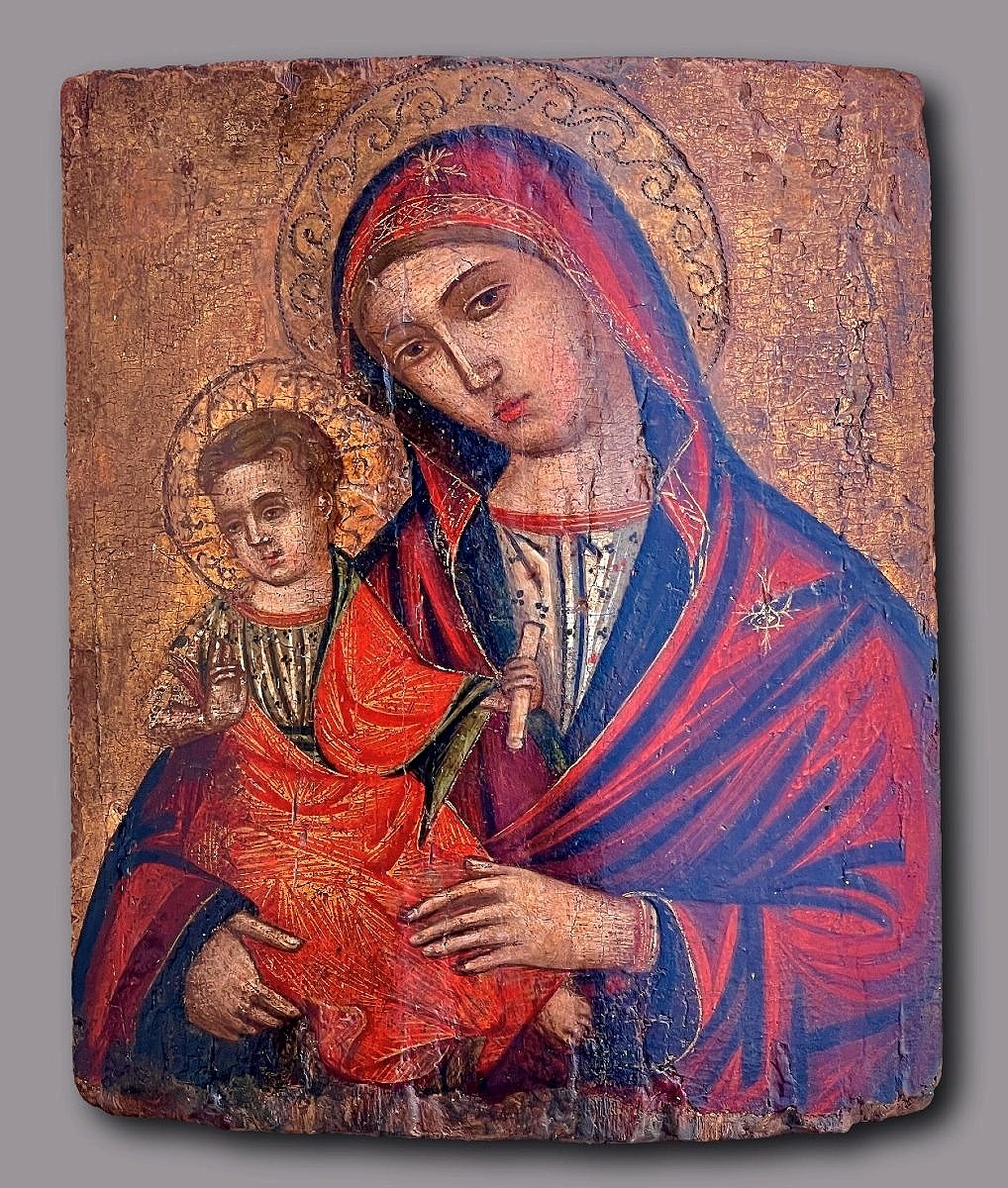 Virgin And Child, Tempera And Gold On Panel, Venetian School, Quattrocento-photo-2