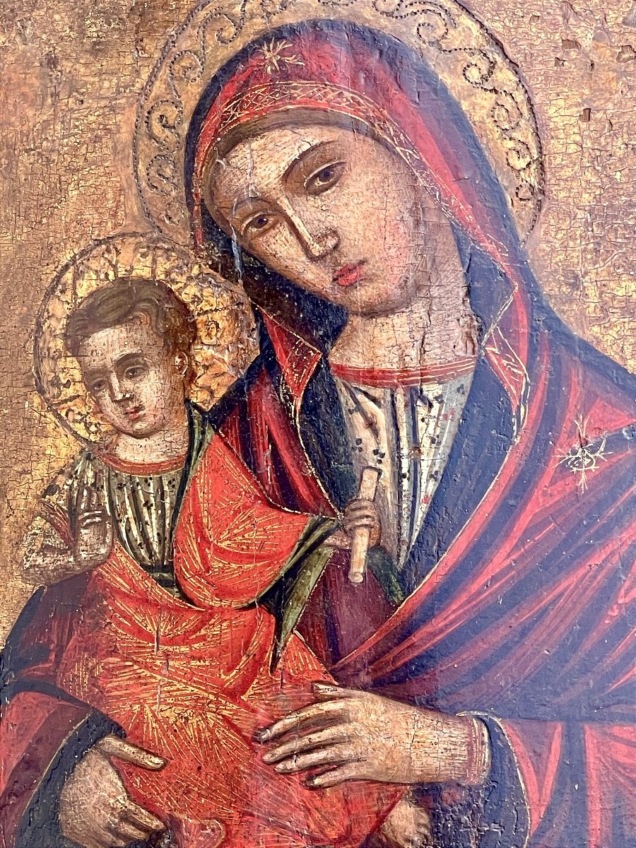 Virgin And Child, Tempera And Gold On Panel, Venetian School, Quattrocento-photo-3