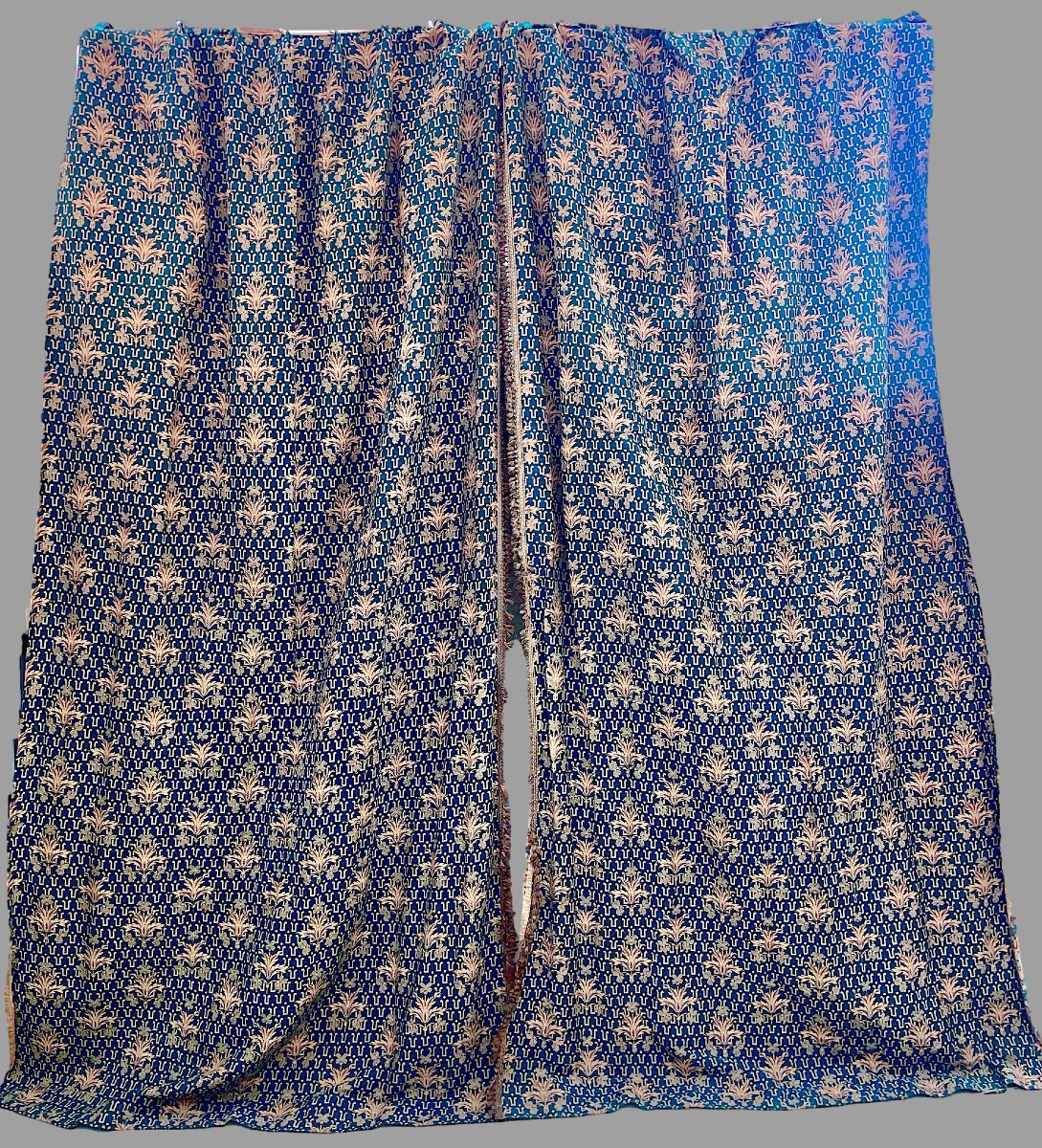 Autre Importante Paire de Rideaux de Château aux Fils d'Or, Bleu et Or, Fin XIXe-photo-3