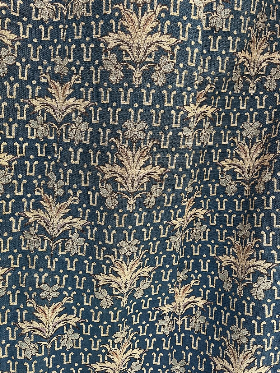 Autre Importante Paire de Rideaux de Château aux Fils d'Or, Bleu et Or, Fin XIXe-photo-2