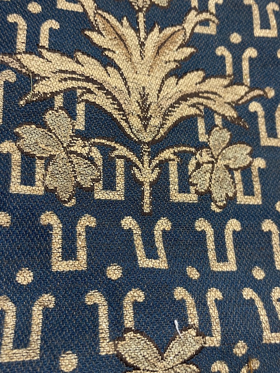 Autre Importante Paire de Rideaux de Château aux Fils d'Or, Bleu et Or, Fin XIXe-photo-6