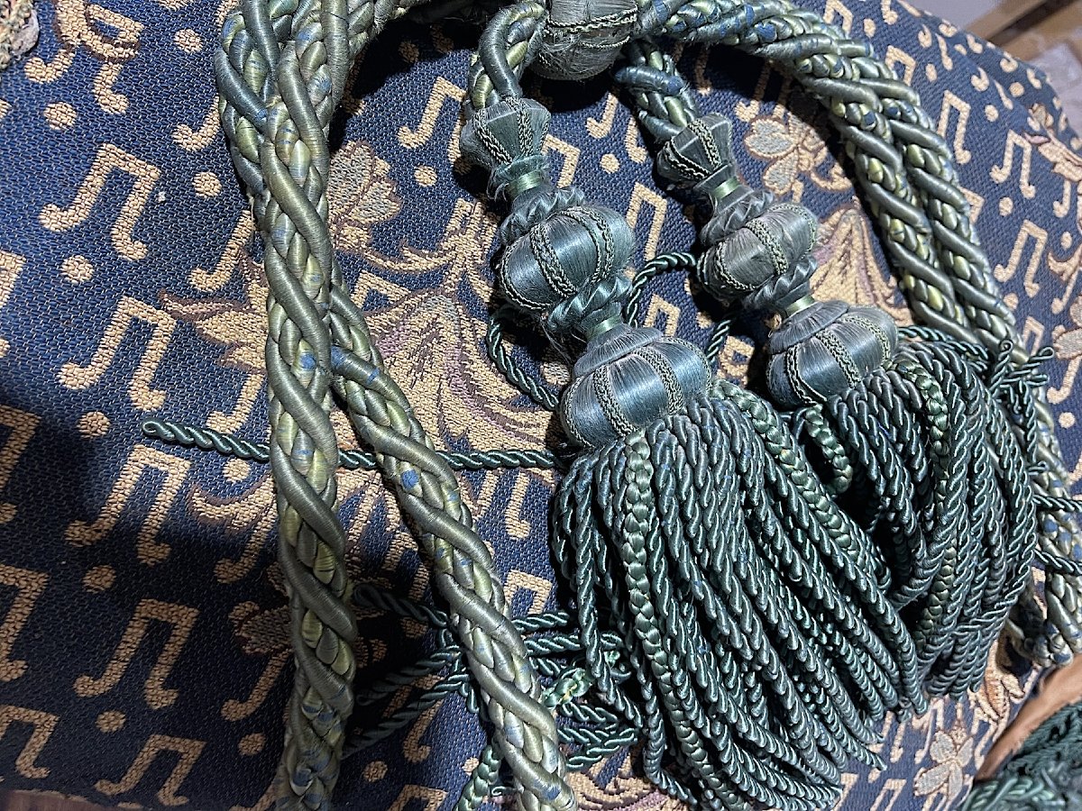 Autre Importante Paire de Rideaux de Château aux Fils d'Or, Bleu et Or, Fin XIXe-photo-7