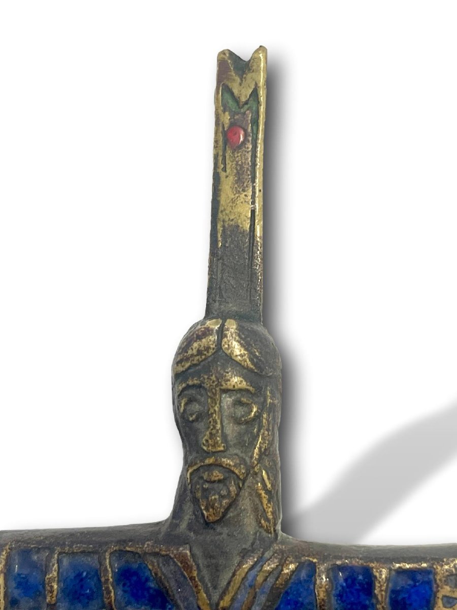 Enameled Bronze Christ In Majesty, After Saint-michel d'Aiguilhe-photo-3