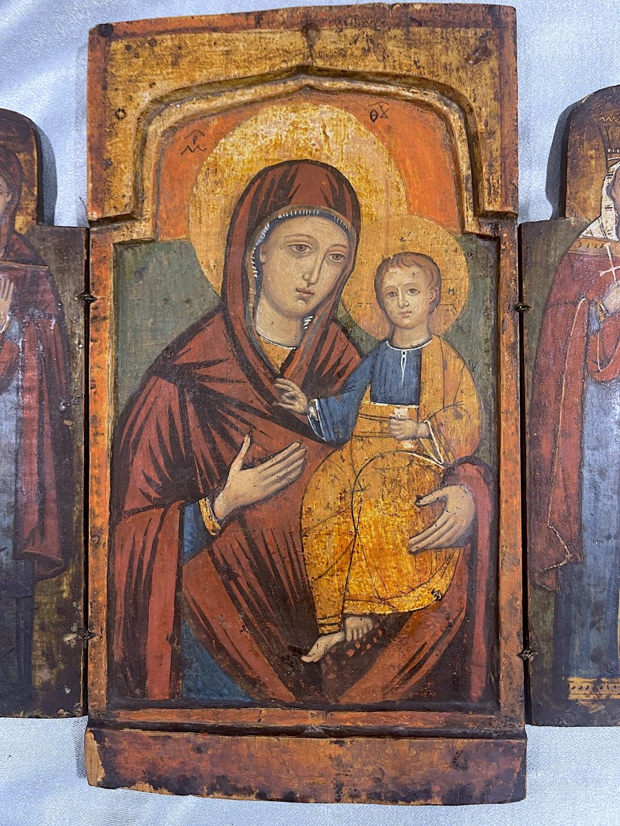 Orthodox Folding Triptych, Virgin And Child, Greece Or The Balkans, 18th Century-photo-2