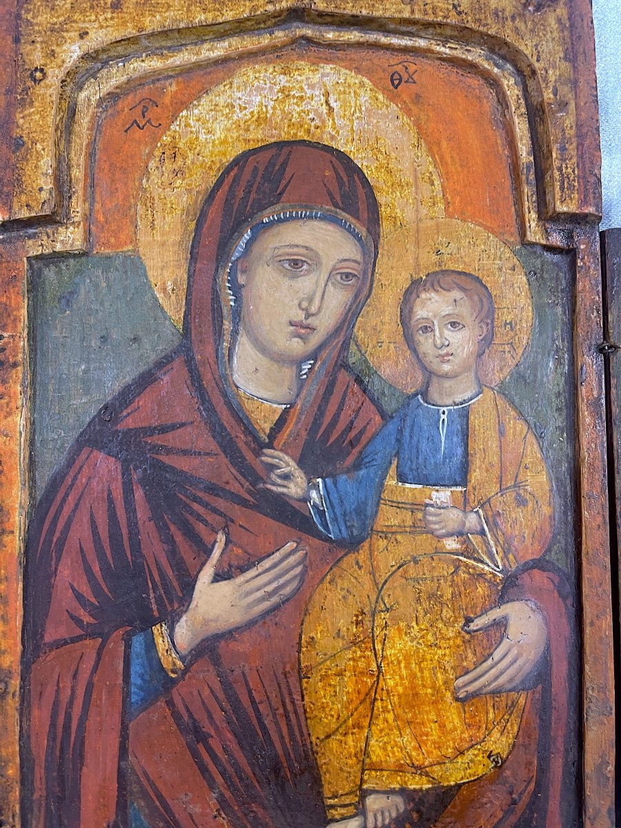Orthodox Folding Triptych, Virgin And Child, Greece Or The Balkans, 18th Century-photo-1