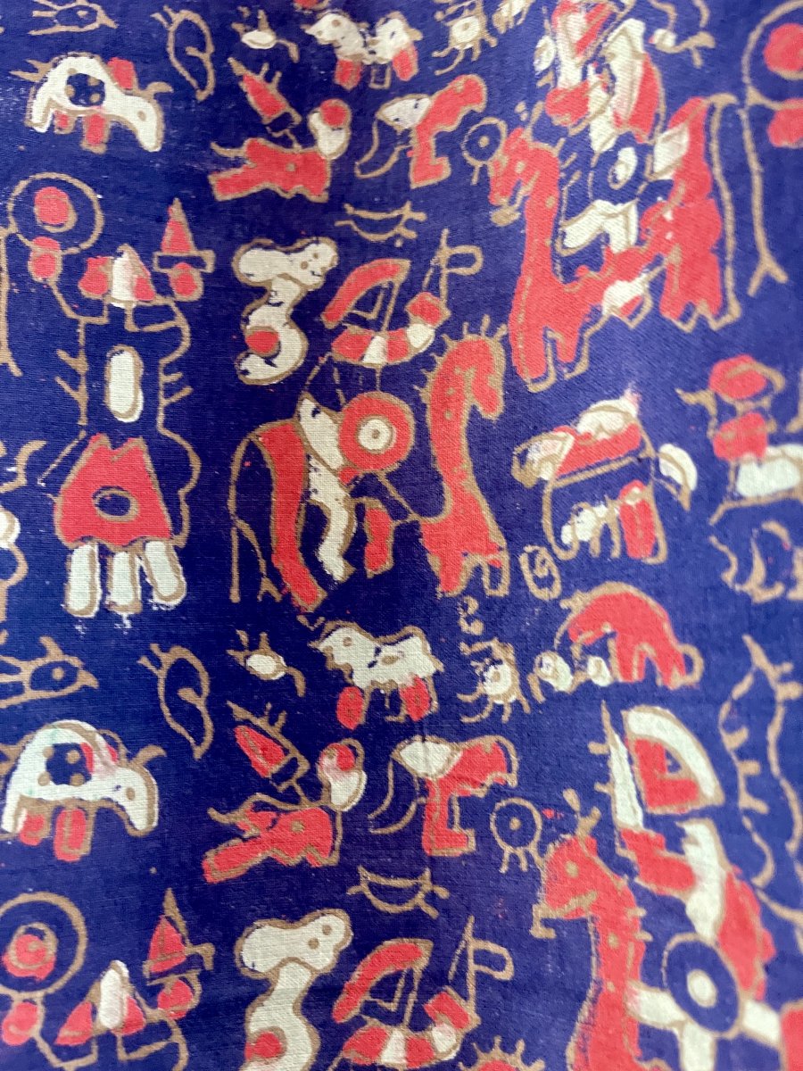 Pair Of Indo-portuguese Curtains With Stylized Animal Motifs, Indigo, Early 20th Century-photo-2
