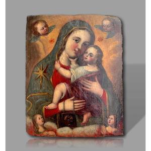 Sale Cost Price: Virgin Of Caresses Tempera On Wood 16th 