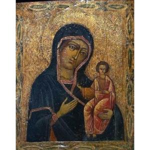 Ancient Icon Of The Virgin Hodigitria – Crete Or Balkans, 16th Century – Egg Tempera On Gold