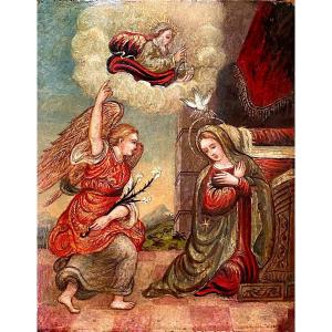 “L’Annonciation” – Tempéra sur panneau, Ecole italienne du XVIe siècle