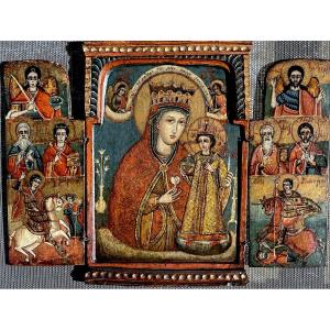 Triptyque de dévotion à la Vierge à l’Enfant – École balkanique – Tempera sur Panneau