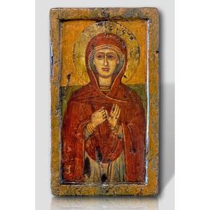 Sainte femme auréolée, tempera sur panneau, XVIᵉ siècle (école italo-byzantine) –