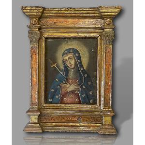 Mater Dolorosa – Huile sur toile marouflée sur panneau, XVIᵉ–XVIIᵉ siècle