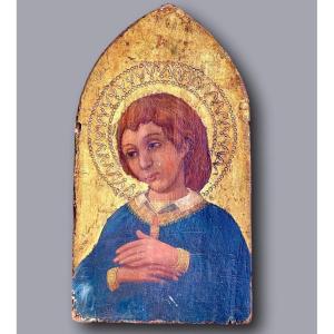 Élégant Jeune Saint en Prière – Rare Panneau Italien à Fond d’Or – Toscane, XVe s