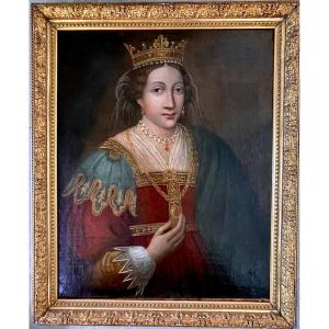 Rare Portrait de Sainte Clotilde, épouse de Clovis – École italienne – Huile sur toile – XVIIIe